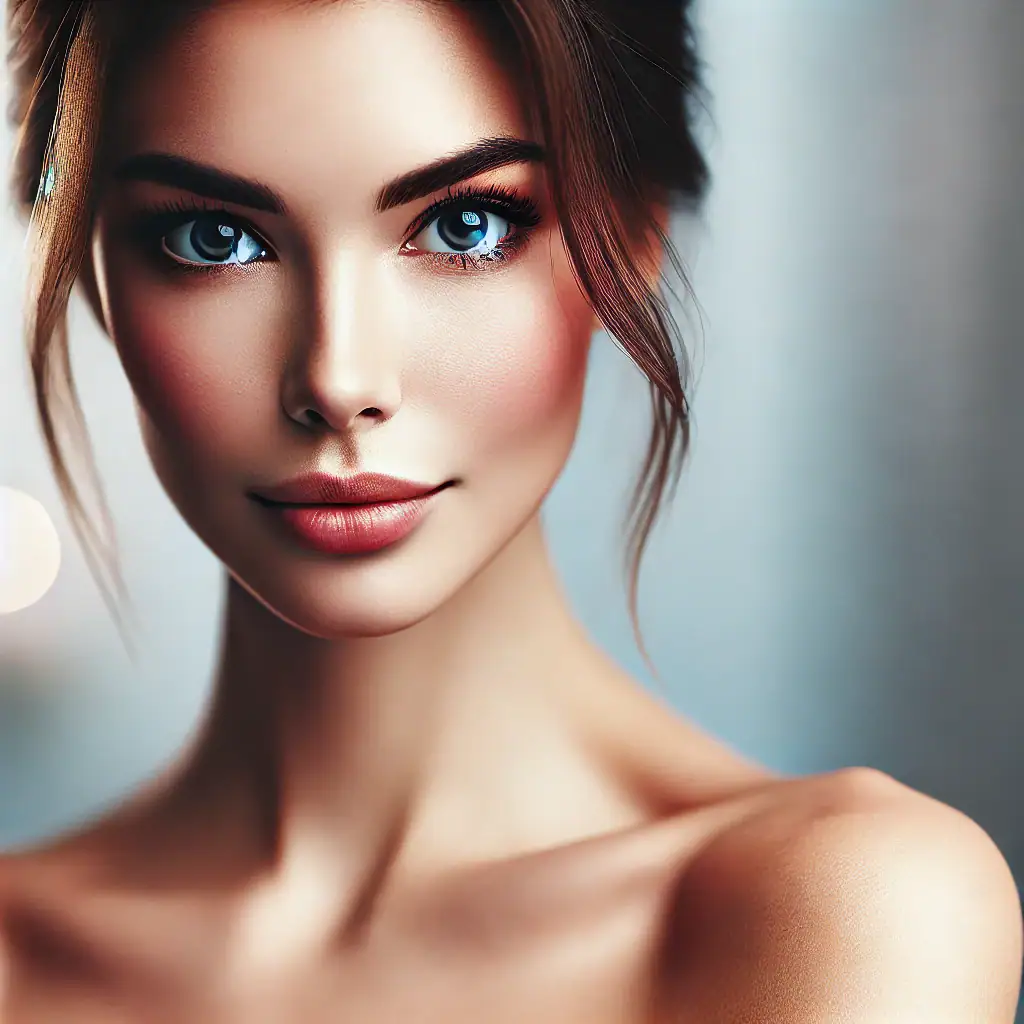 DALL·E 2024-12-23 15 10 16 - A captivating and elegant image featuring a female model in a professional headshot style The focus is on her face, with soft and natural lighting th