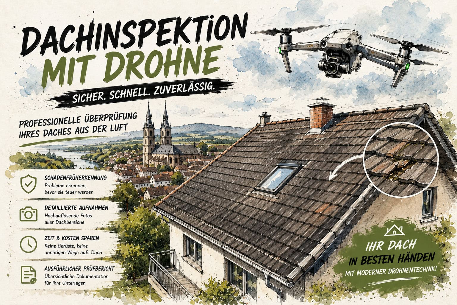 Drohne bei Dachinspektion in Höxter für professionelle Überprüfung.